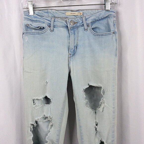 Levis 711 Skinny Distressed Jeans Womens Size 27 Light Wash Denim - Picture 3 of 10
